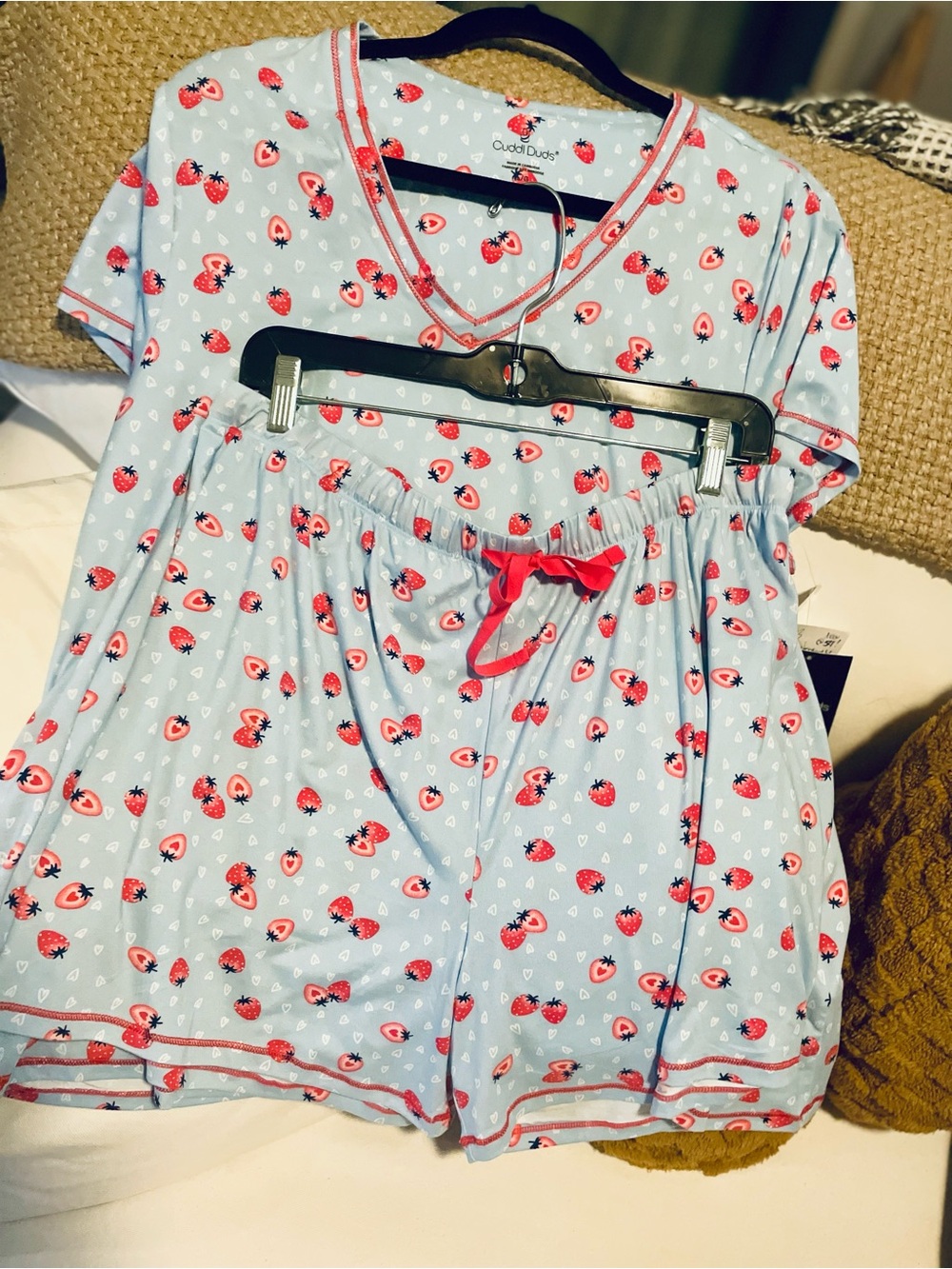Cuddl Duds Light Blue Strawberry Print Sleep Top 2 pc with bottoms